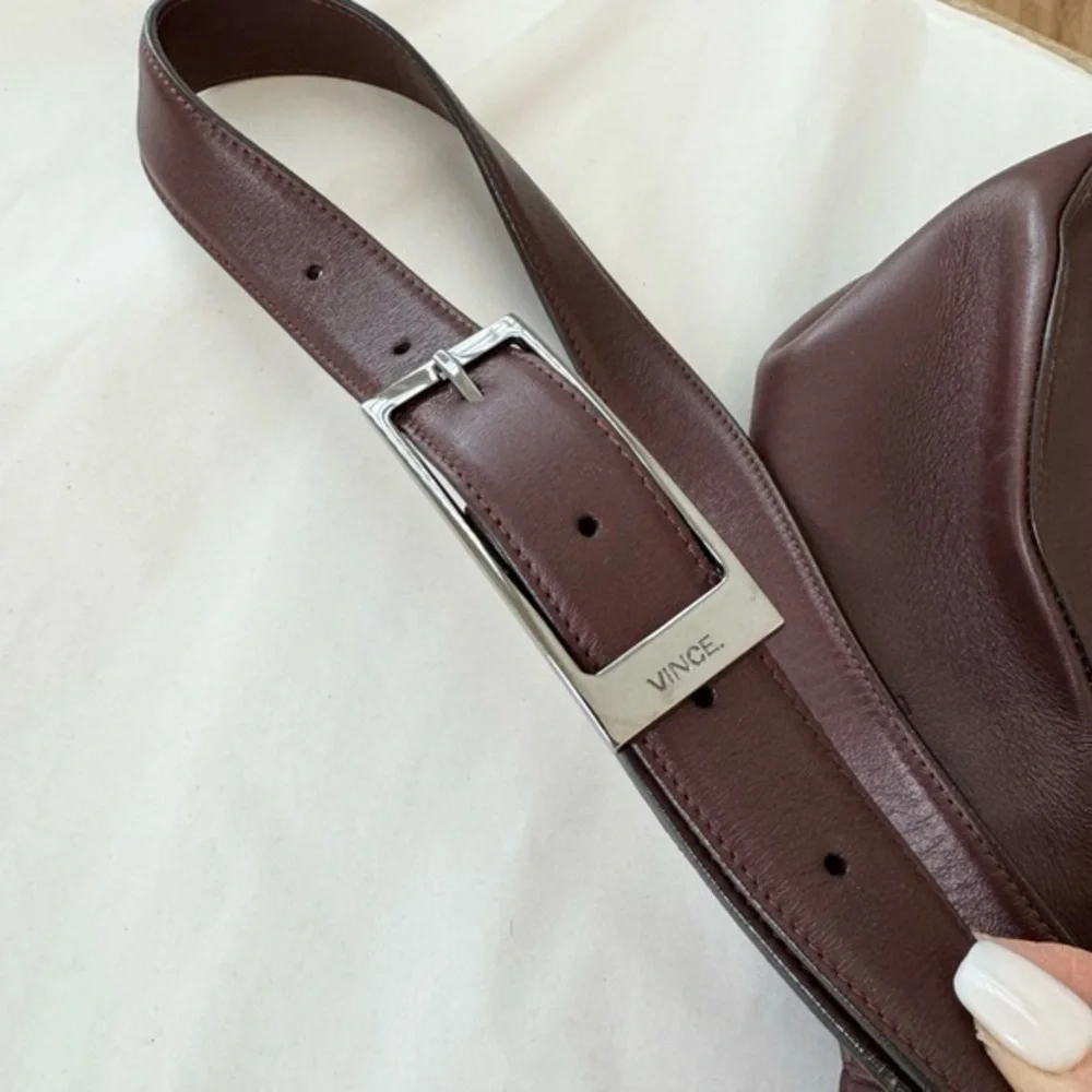 Vince‎ Maroon Burgundy Calf Hair Leather Rounded Crossbody Saddle Bag